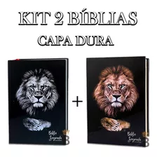 Kit 2 Bíblias Letra Gigante Popular Capa Dura Leão Silver + Leão Gold