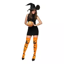 Medias Panty Bucaneras Disfraz Murcielados Naranja Halloween