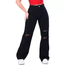 Calça Wide Leg Jeans Pantalona Destroyed Rasgado Bellabonita