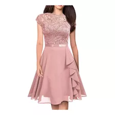 Vestido De Mujer, Estilo Vintage, Encaje Floral, Chifón, Vol