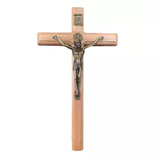 Crucifixo Madeira Parede São Bento Medalha Cruz Sagrada 25cm