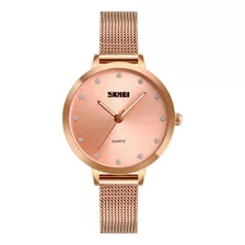 Reloj Mujer Skmei 1291 Malla Acero Minimalista Elegante Color De La Malla Dorado/rosa