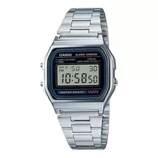 Reloj Retro Casio A158wa-1 Relojesymas Correa Plateado Bisel Plateado Fondo Gris