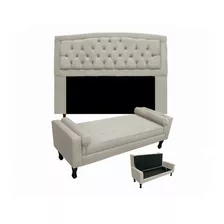 Cabeceira Geovana/ Calçadeira Fênix Queen 160cm Suede Bege