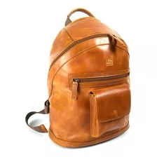 Backpack Grande 100% Piel Con Bolso Frontal Ag Leather Color Miel