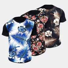 Kit 3 Camisa Longline Blusa Florida Oversized Masculina Swag