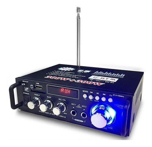 Miniamplificador Bluetooth Usb P/radio Fm Auxiliar 2 Canales