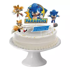 Topo De Bolo Topper Decoração Sonic Festa Aniversário 5pçs