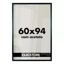 Moldura 60x94 Quadro Decorativo Acetato Poster Foto Corredor Cor Preto Liso