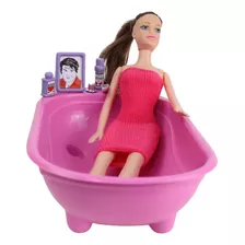 Boneca Fashion Banheira E Acessórios De Beleza Infantil Rosa
