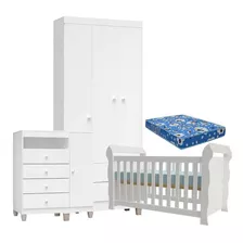 Quarto De Bebê 3 Portas Ternura Baby Com Berço Lara Branco