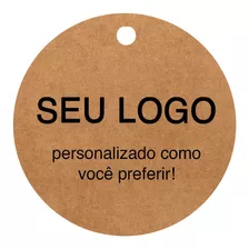 100 Tags Kraft 5cm + Fio - Redonda Personalizada Logo Marca