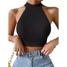 Ropa De Mujer Verano Crop Top Polera Corta Peto Blusa Negro.