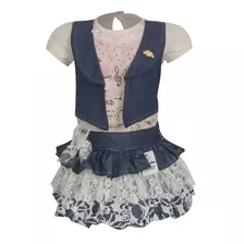 Conjunto Infantil Jeans Com Renda