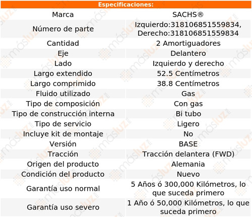 2- Amortiguadores Gas Delanteros A5 3.2l V6 2008/2010 Sachs Foto 2