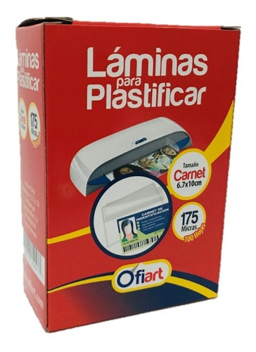 Lamina De Plastificar Tamaño Carnet 175 Micras 100 Laminas