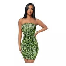 Vestido Ajustado Con Estampado Jaspeado Verde Raya