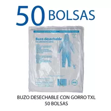 Buzo Desechable Eglovex Blanco Con Gorro Talla Xl, 50 Bolsas