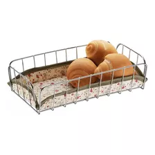 Cesta Para Servir Pães Retangular Bolacha Doces Mesa Aço Cro