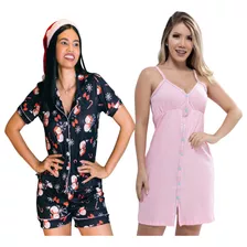 Kit Pijama Maternidade Camisola Amamentação Pós Cirúrgico