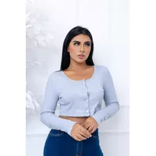 Blusa Feminina Social Manga Longo Botões Canelada Top Novo