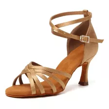 Sandalias Nude, Piel, De Baile Taco 5.