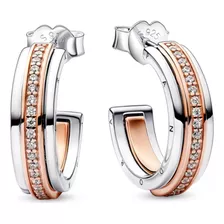 Aros Logo Pandora En Pave Dos Tonos Plata 925