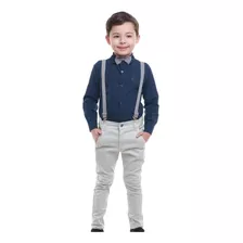 Conjunto Social Infantil Masculino Cinza Com Suspensório 