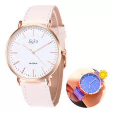 Reloj Mujer Piel Vinil Moda Dama Calidad Termico Cambia Color Sol Color De La Correa Azul Celeste