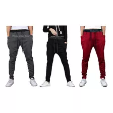 Kit 03 Calças Moletom Masculina Skinny Slim Swag Sport Luxo