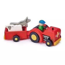 Tender Leaf Toys Tractor Y Trailer Granja Juguete Madera Color Rojo