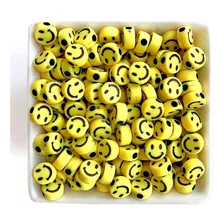 Missanga Smile Amarelo Para Pulseiras E Acessórios - 50 Pçs