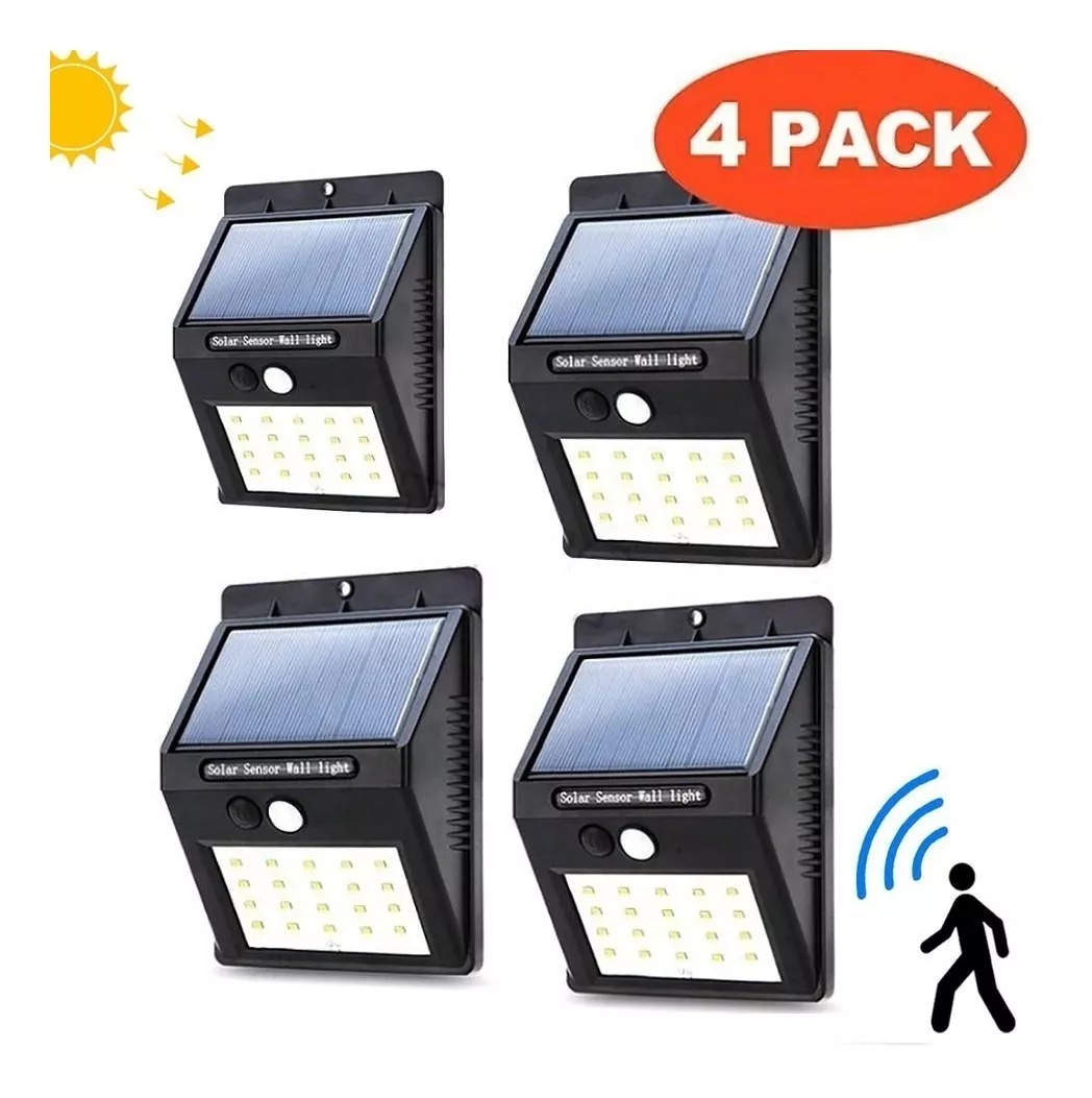 Pack De 4 Lámparas Solares Para Pared / Sensor De Movimiento