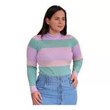 Blusa Feminina Tricot Modal Manga Longa Listrada Lavanda