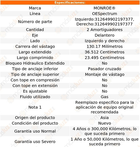 Kit 2 Amortiguadores Del Gas Oespectrum Laurentian 76/81 Foto 3