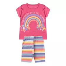 Conjunto Infantil Menina Blusa E Bermuda Ciclista Arco-íris