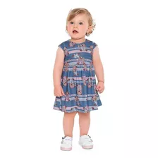 Vestido Bebê Menina Estampado Azul Ursinhos - Fakini