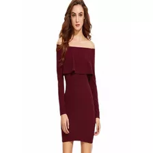 Vestido Sheinside Off Shoulder Color Vino Con Envio Gratuito