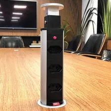 Torre 3 Tomadas Antichoque Retrátil Multiplug Embutir Mesa Cor Preto