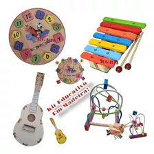 Kit Brinquedo Pedagógico Relógio Aramado Xilofone E Violão