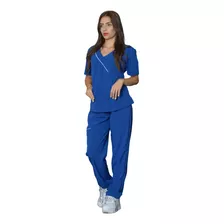 Conjunto Uniforme Medico Dama Antifluido Lycra Azul Rey