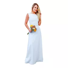 Vestido Para Casamento Civil Longo Noiva Branco Cinto Cetim