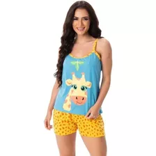 Pijama Confort Divertido Baby Doll Short Curto Verão Luxo 