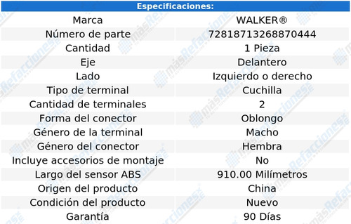 Sensor Abs Delantero 9-7x L6 4.2l De 2005 A 2009 Walker Foto 5