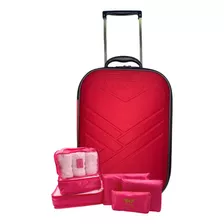 Mala Viagem De Bordo Pequena 55x35x25cm + Kit Organizadores Cor Vermelho