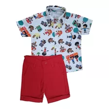 Roupa Aniversário 3 Palavrinhas Camisa Bermuda Bebê Menino