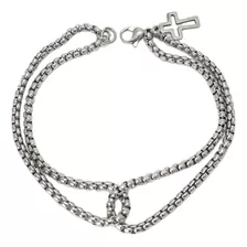 Pulseira Corrente Dupla Crucifixo Aço Inox Antialérgico