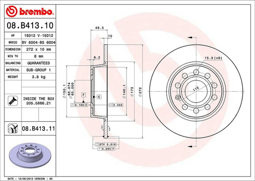 Disco Brembo Vw Faw Golf Sportsvan 0s1,0s2 1.6 17 A 19 T Pza Foto 2