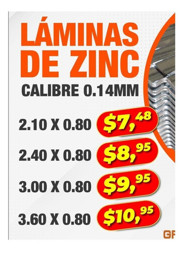 Laminas De Zinc Mapoca 2.14 X 0.80 X 0.14mm
