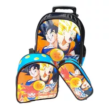 Kit Mochila Escolar Dragon Ball Carrinho + Lancheira +estojo